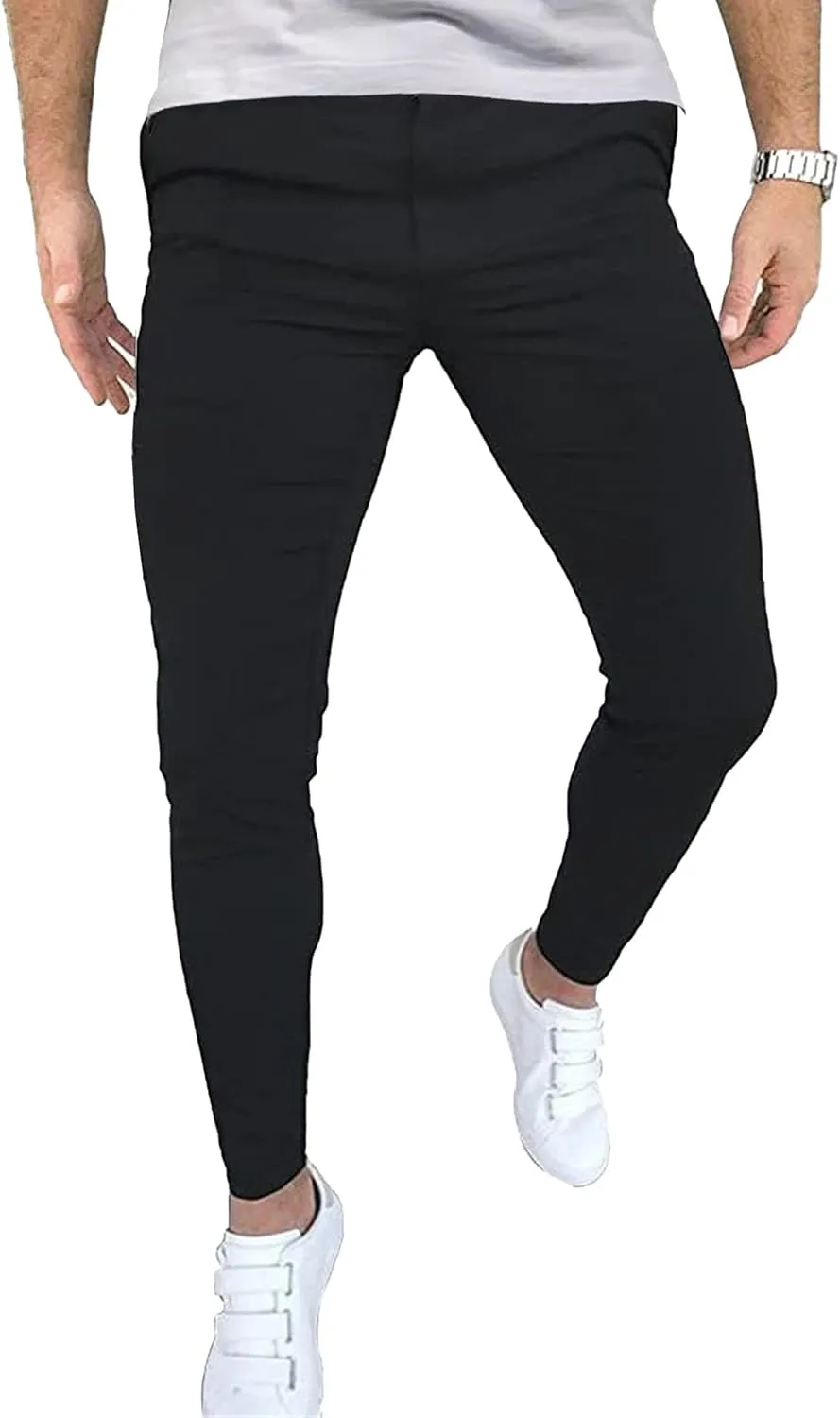 Men's Slim Fit Plaid Pencil Pants Chinos Flat Front Tapered Trousers Casual Business Sports Dress Pants