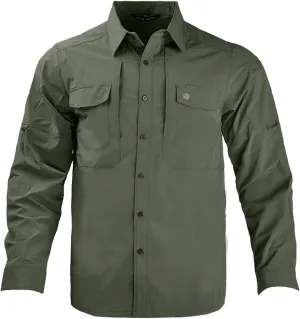 Men's Tactical Shirts Breathable Quick Dry Long Sleeve Fishing Shirt Sun Protection Outdoor Lightweight Button-Up Work Shirt