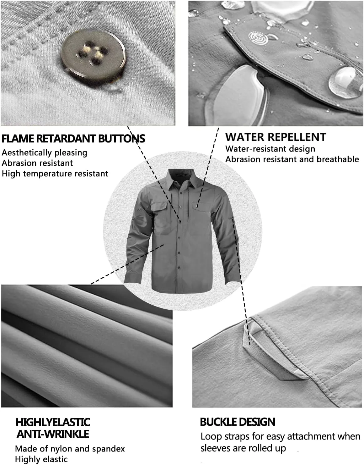 Men's Tactical Shirts Breathable Quick Dry Long Sleeve Fishing Shirt Sun Protection Outdoor Lightweight Button-Up Work Shirt