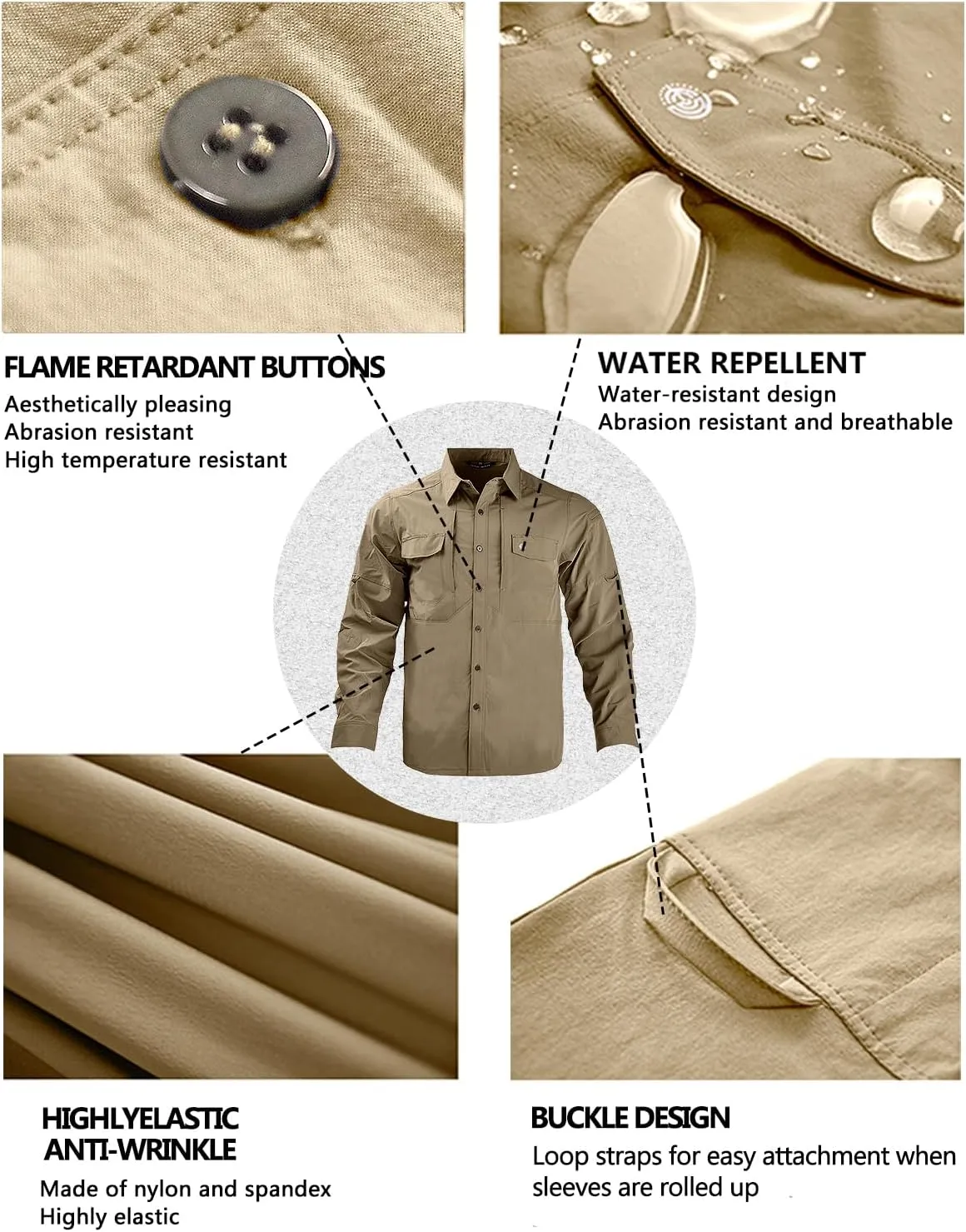 Men's Tactical Shirts Breathable Quick Dry Long Sleeve Fishing Shirt Sun Protection Outdoor Lightweight Button-Up Work Shirt
