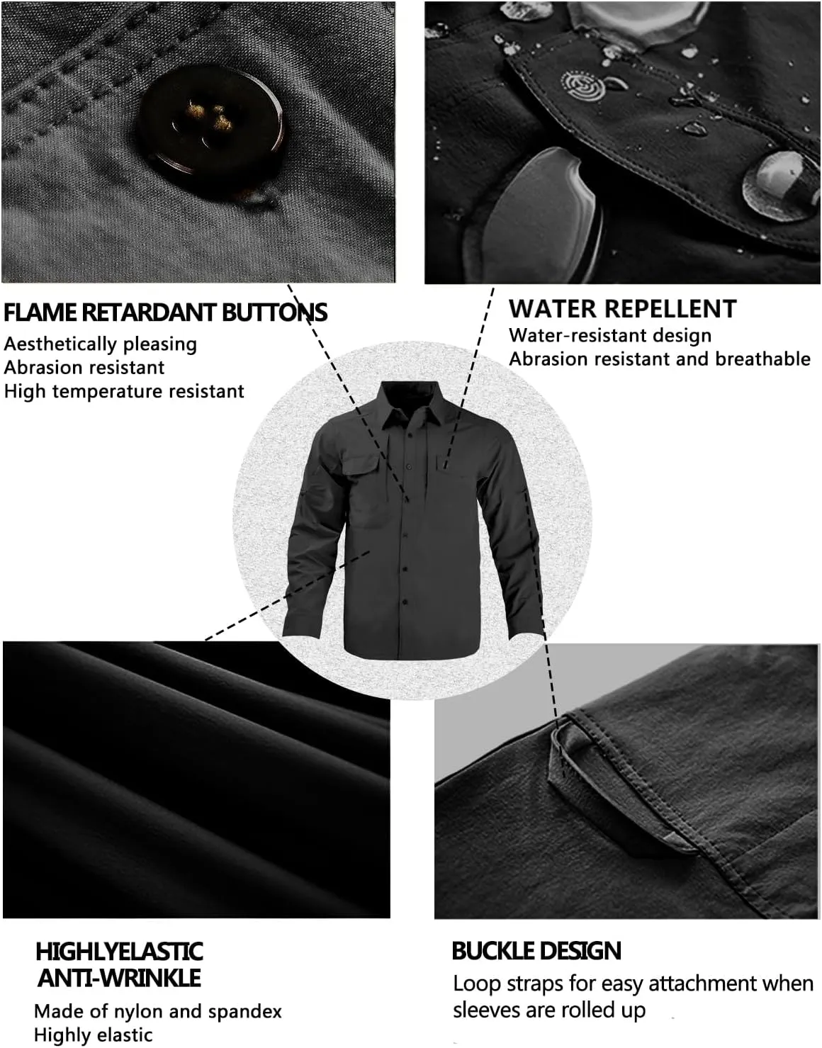 Men's Tactical Shirts Breathable Quick Dry Long Sleeve Fishing Shirt Sun Protection Outdoor Lightweight Button-Up Work Shirt