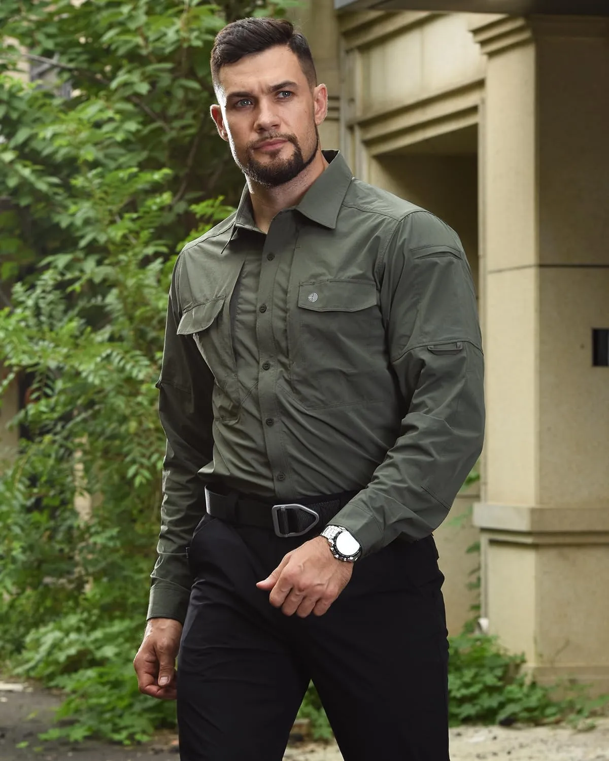 Men's Tactical Shirts Breathable Quick Dry Long Sleeve Fishing Shirt Sun Protection Outdoor Lightweight Button-Up Work Shirt