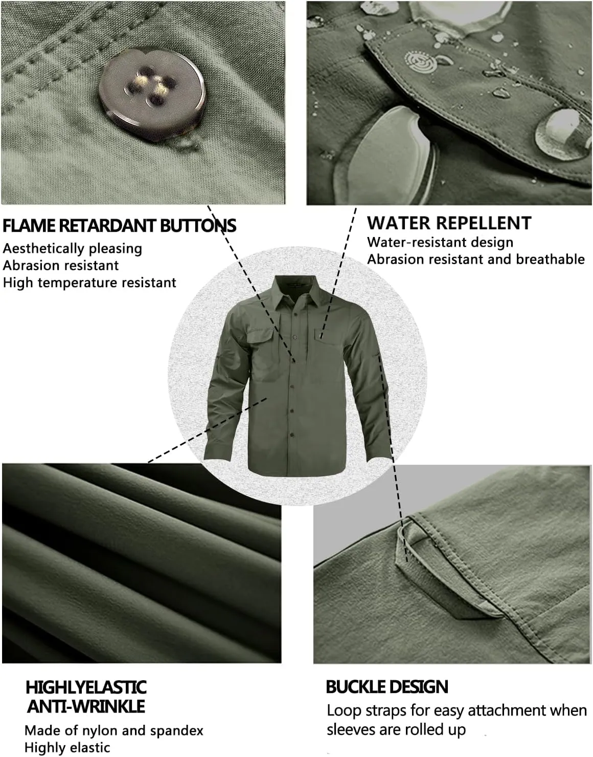 Men's Tactical Shirts Breathable Quick Dry Long Sleeve Fishing Shirt Sun Protection Outdoor Lightweight Button-Up Work Shirt