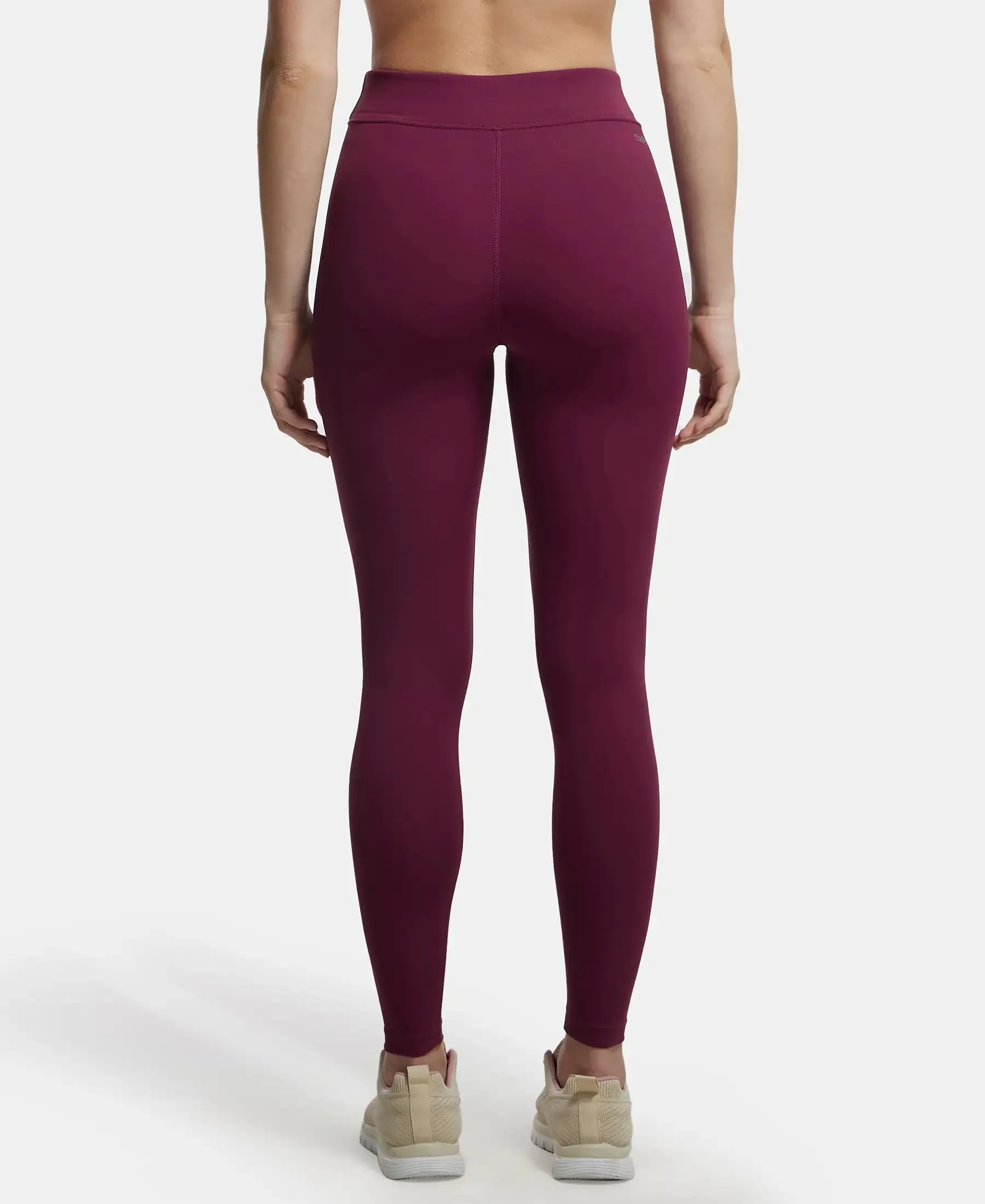 Microfiber Elastane Stretch Performance Leggings with Broad Waistband - Grape Wine