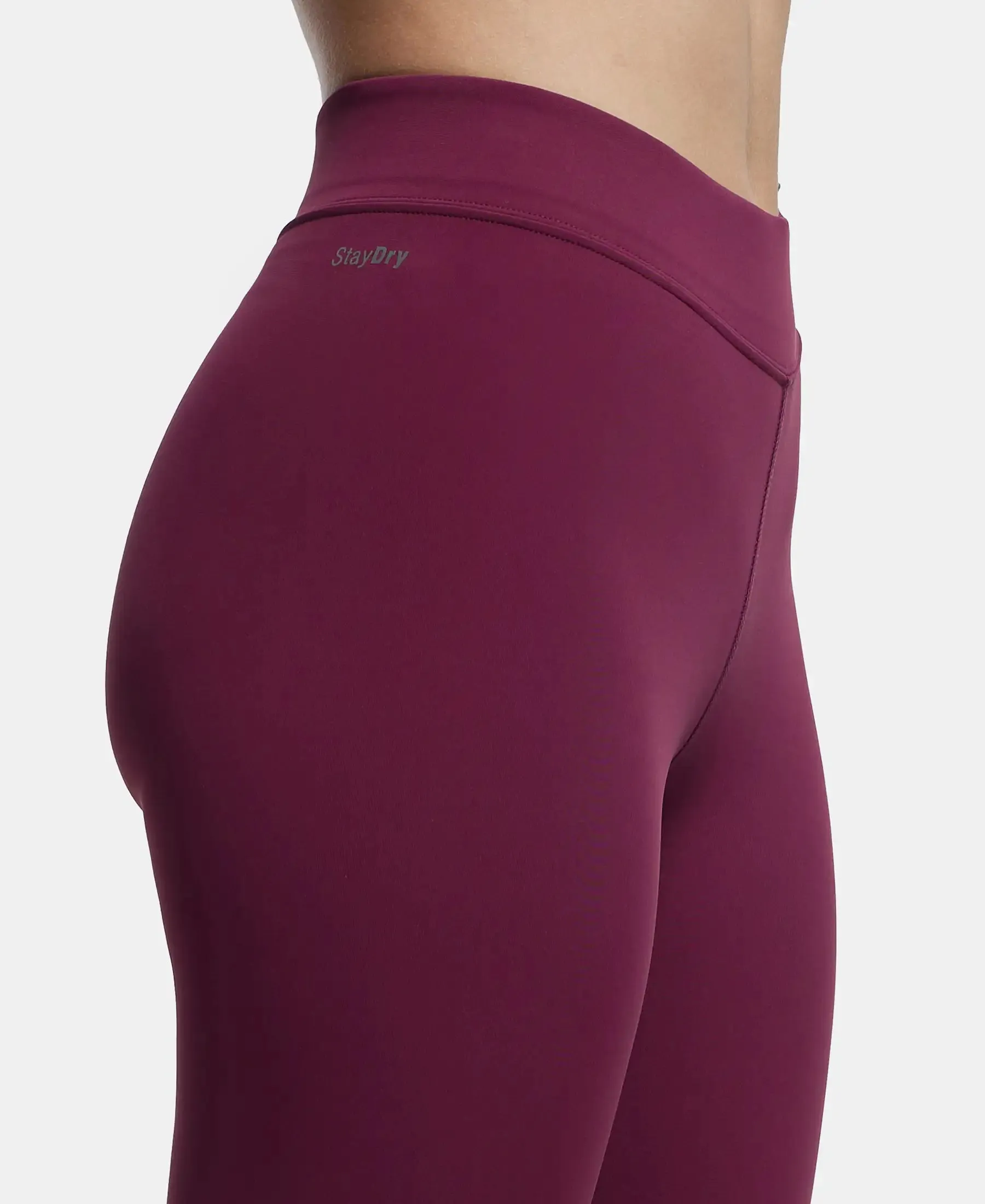 Microfiber Elastane Stretch Performance Leggings with Broad Waistband - Grape Wine
