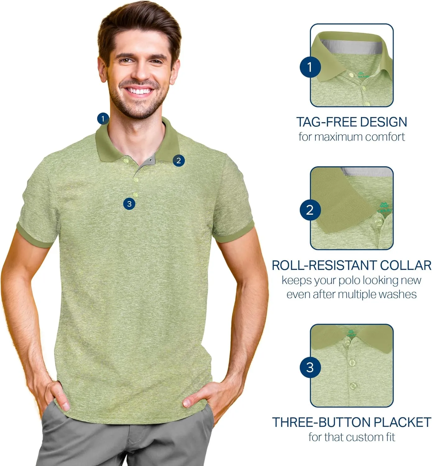 Mio Marino Golf Polo Shirts for Men - Dry Fit - Ultra-Thin Breathable Fabric