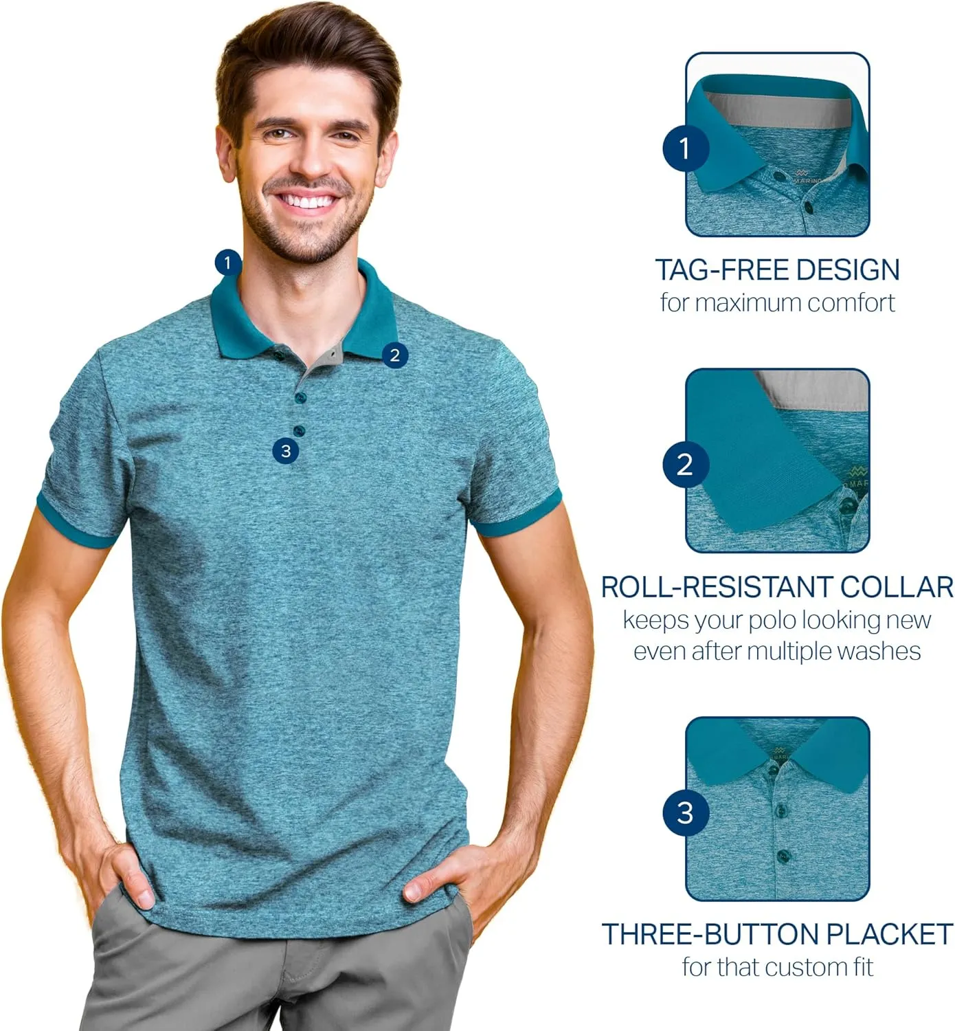 Mio Marino Golf Polo Shirts for Men - Dry Fit - Ultra-Thin Breathable Fabric