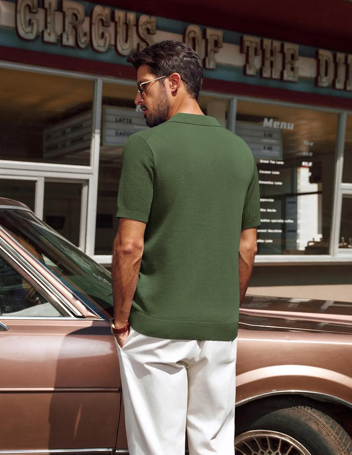 PJ PAUL JONES Men's Polo Shirts Short Sleeve V-Neck Ribbed Polo Shirt Casual Breathable Knit Polo