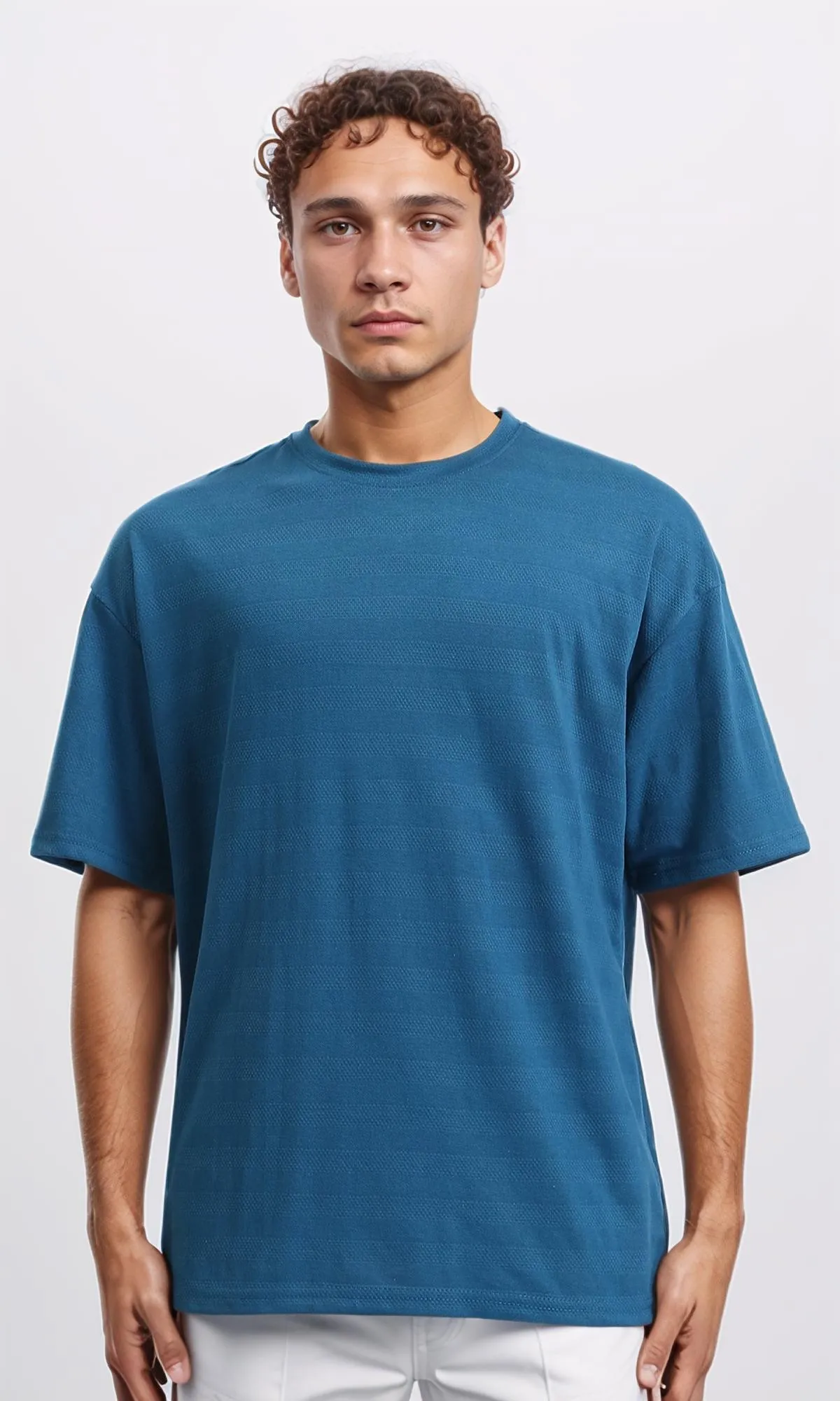 R208459 - Self Striped Regular Short Sleeves Tee - Petroleum