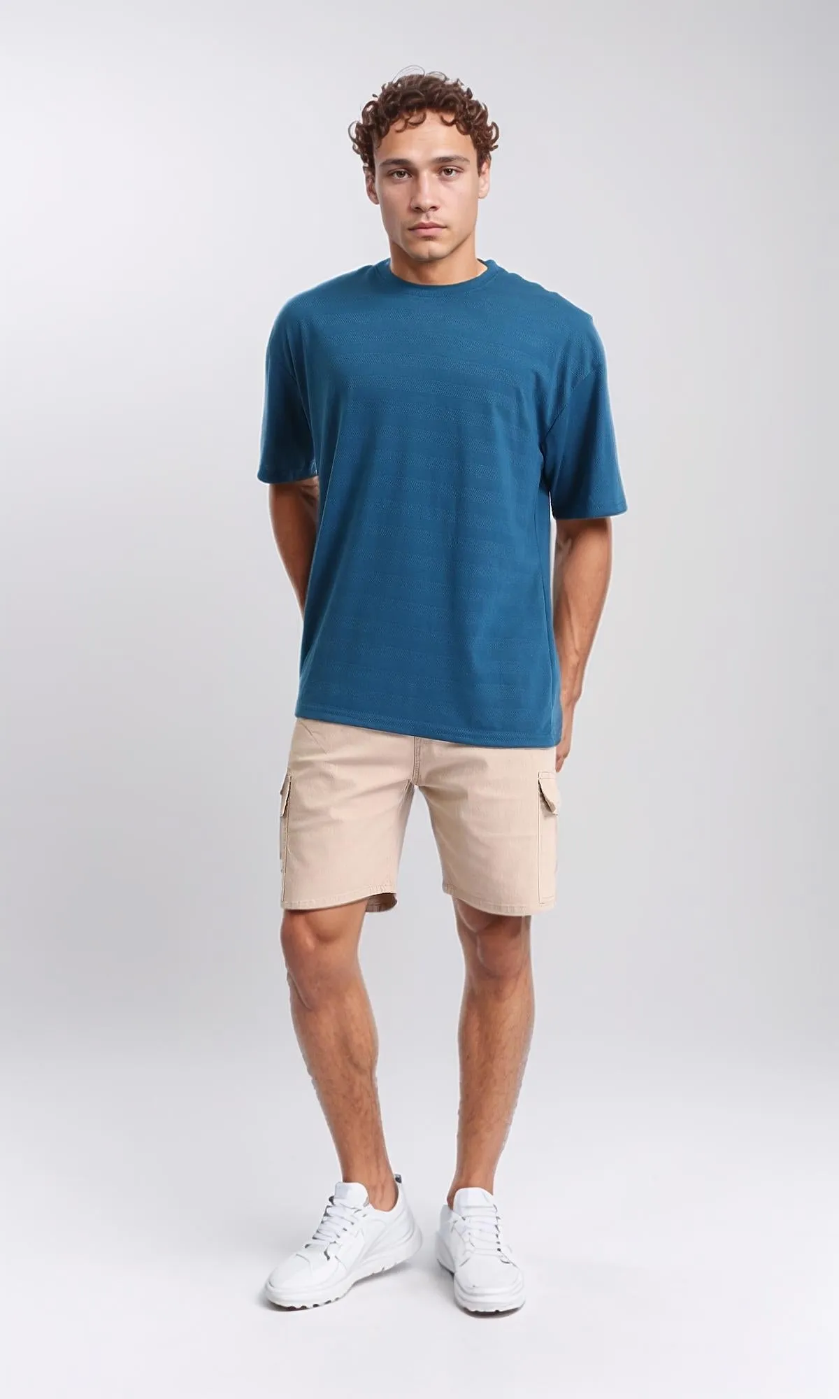 R208459 - Self Striped Regular Short Sleeves Tee - Petroleum