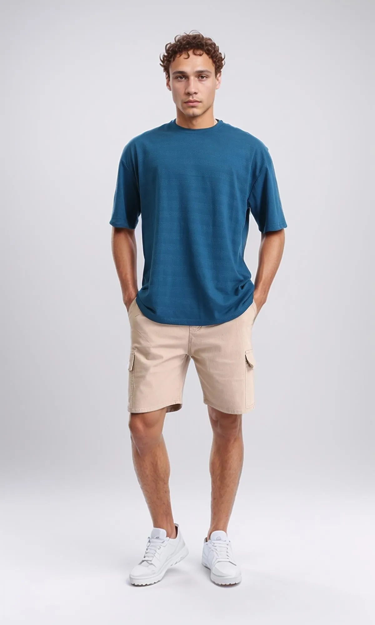 R208459 - Self Striped Regular Short Sleeves Tee - Petroleum