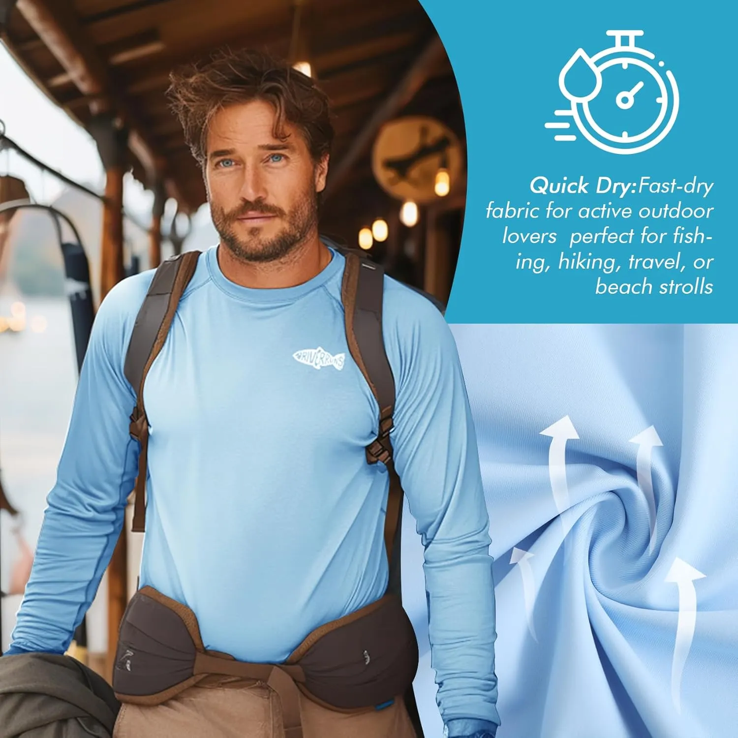 Riverruns UPF 50  Men's Long Sleeve Cooling Quick Dry Shirt Sun Breathable Shirt Thumbhole Shirts Rash Guard for Fishing Swim