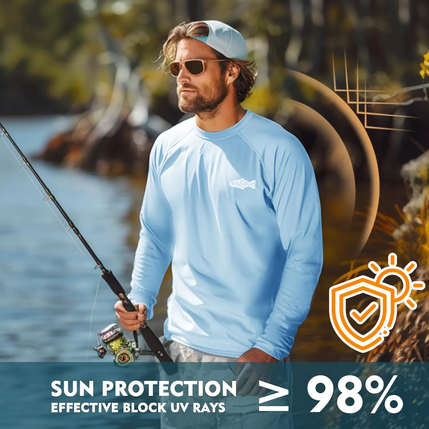 Riverruns UPF 50  Men's Long Sleeve Cooling Quick Dry Shirt Sun Breathable Shirt Thumbhole Shirts Rash Guard for Fishing Swim