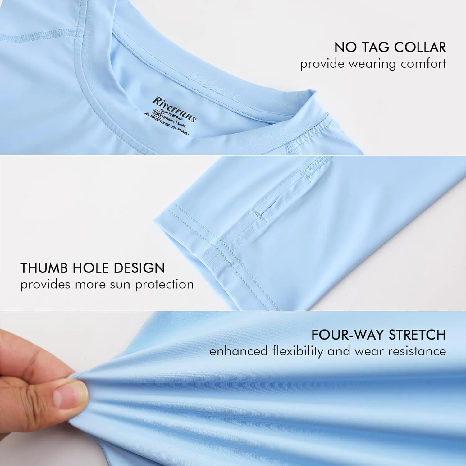 Riverruns UPF 50  Men's Long Sleeve Cooling Quick Dry Shirt Sun Breathable Shirt Thumbhole Shirts Rash Guard for Fishing Swim