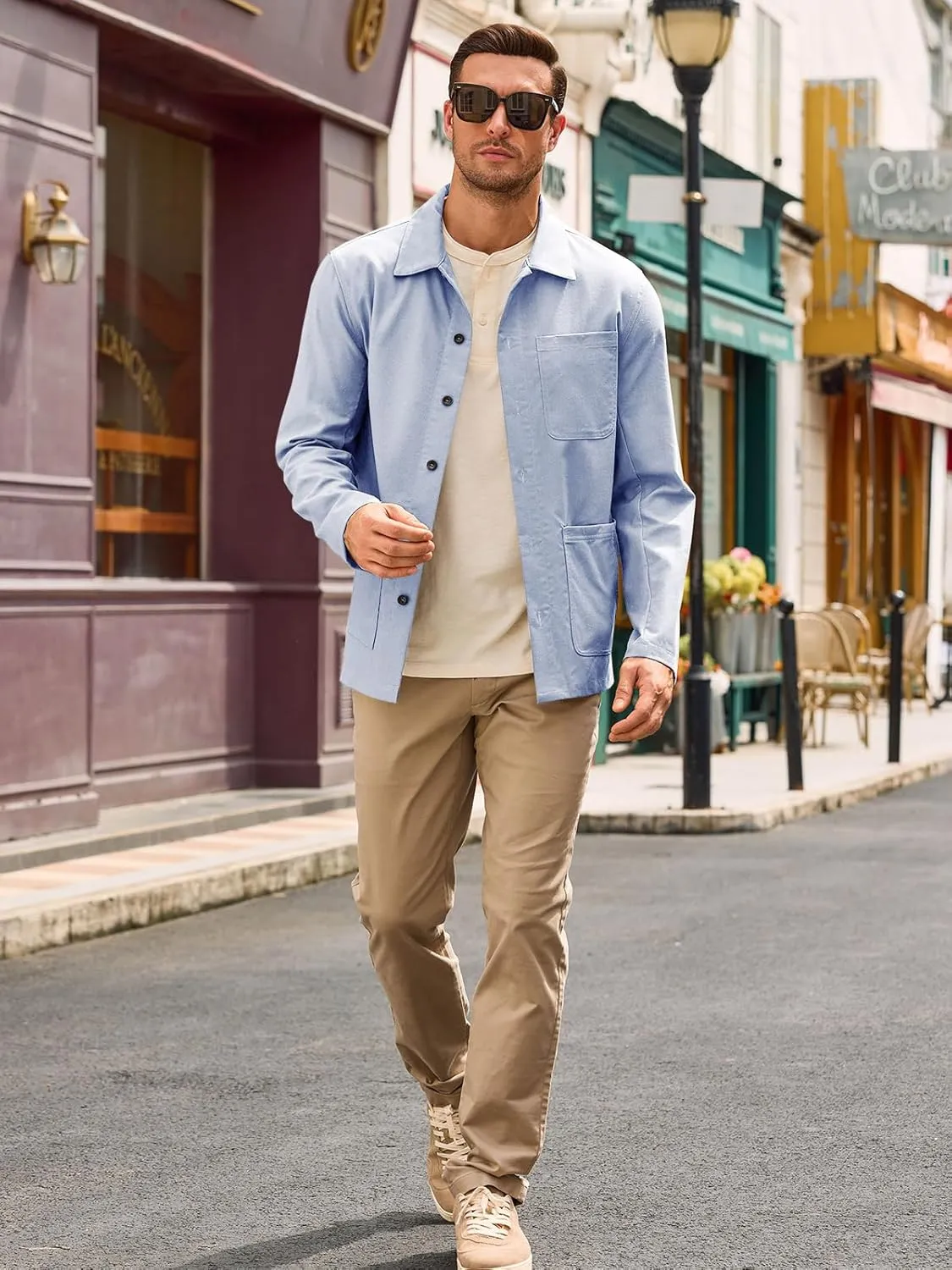 Runcati Mens Linen Shirt Jacket Button Down Long Sleeve Shacket Casual Cotton Casual Lightweight Jacket