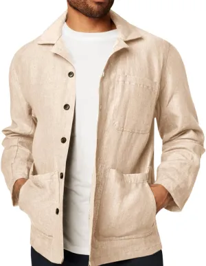 Runcati Mens Linen Shirt Jacket Button Down Long Sleeve Shacket Casual Cotton Casual Lightweight Jacket