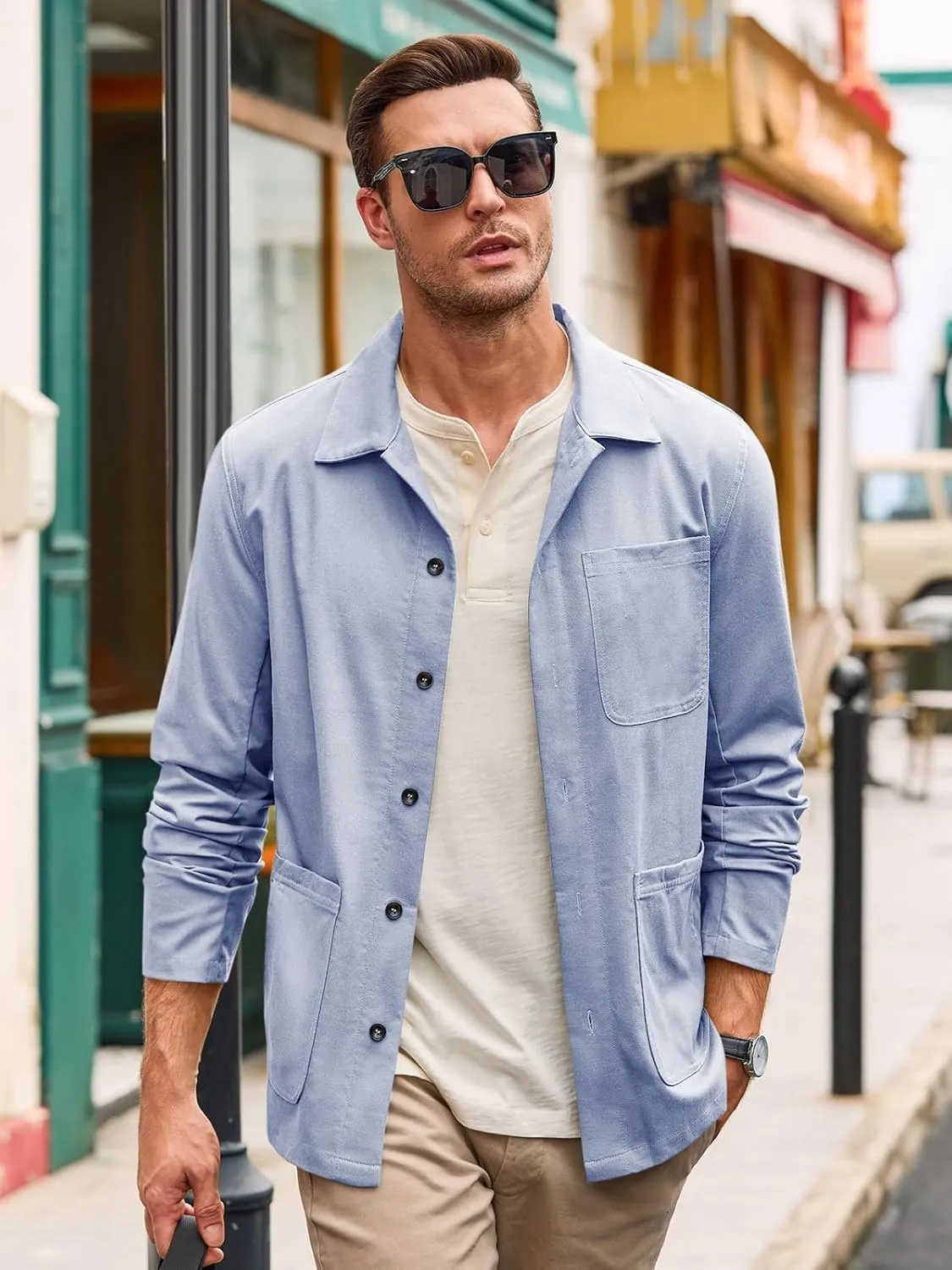 Runcati Mens Linen Shirt Jacket Button Down Long Sleeve Shacket Casual Cotton Casual Lightweight Jacket
