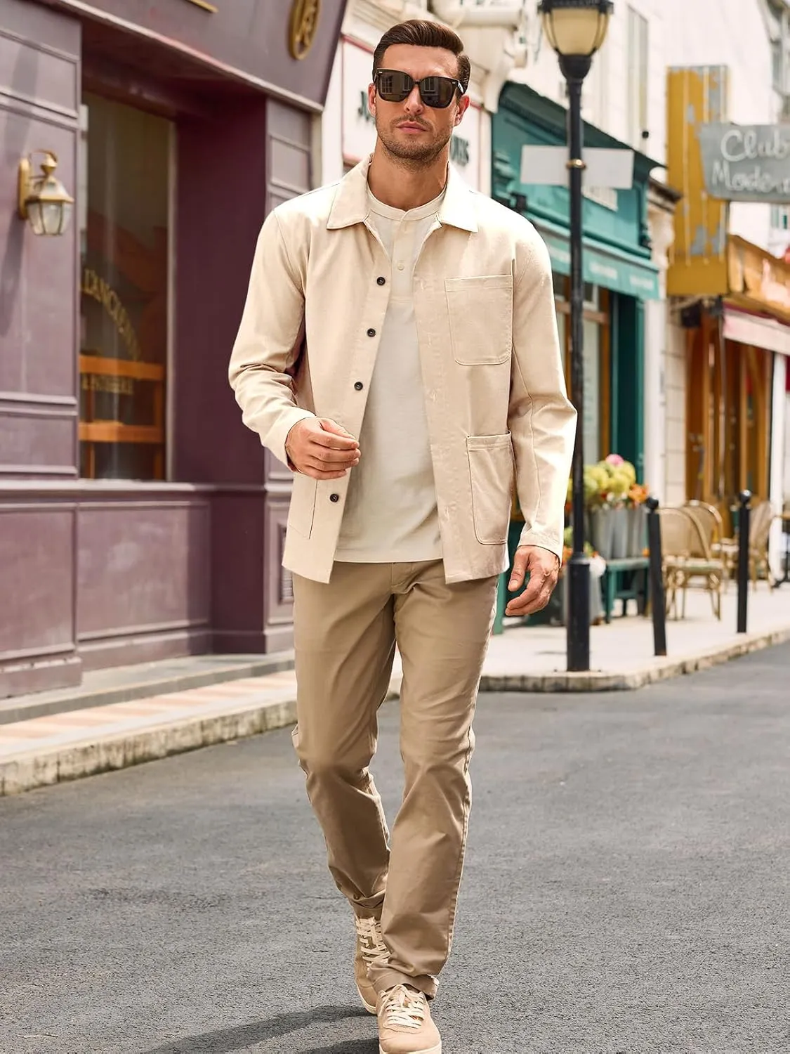 Runcati Mens Linen Shirt Jacket Button Down Long Sleeve Shacket Casual Cotton Casual Lightweight Jacket