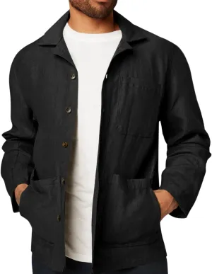 Runcati Mens Linen Shirt Jacket Button Down Long Sleeve Shacket Casual Cotton Casual Lightweight Jacket