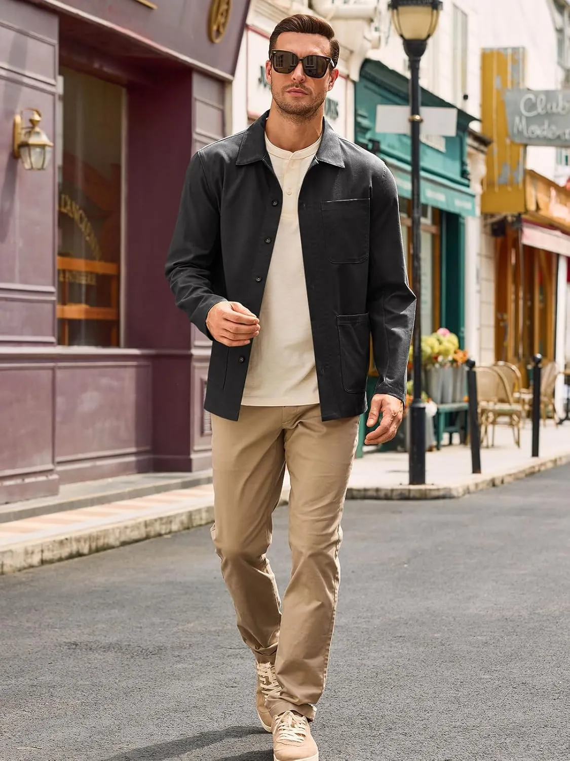 Runcati Mens Linen Shirt Jacket Button Down Long Sleeve Shacket Casual Cotton Casual Lightweight Jacket