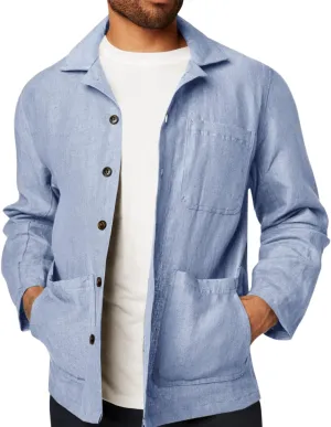 Runcati Mens Linen Shirt Jacket Button Down Long Sleeve Shacket Casual Cotton Casual Lightweight Jacket