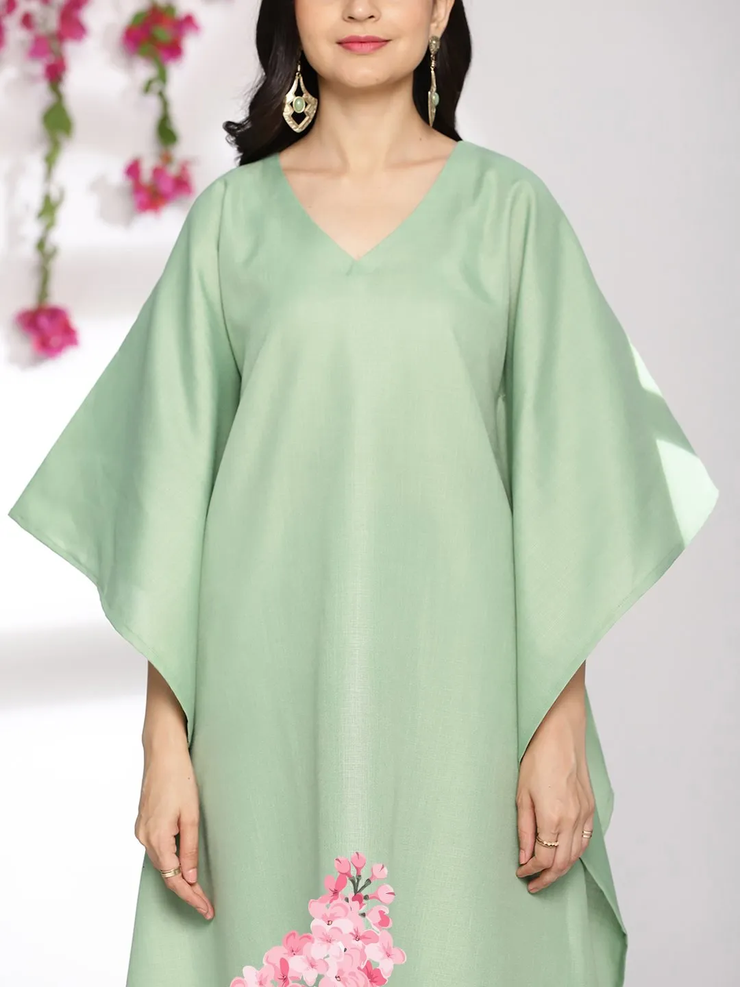 SageGreen CottonSlub ShortKaftan - BlushingSakura
