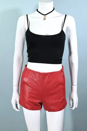 SOLD Vintage 90s Red Leather Shorts, Unworn w/Original Tags, DL David Lerner XS