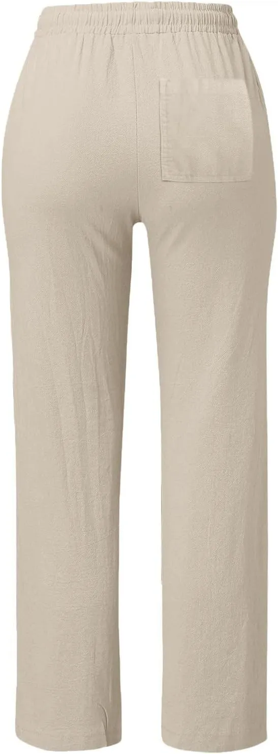Straight Leg Linen Pants Women Summer Boho Pants Lightweight Loose Cotton Pants High Waisted Lounge Pants Trousers