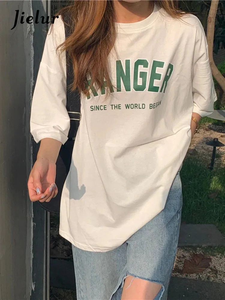 Summer Casual Women T-shirts  Fashion Letter Print Streetwear Harajuku Tshirt Female Simple Gray Chic Tops Tees M-XL