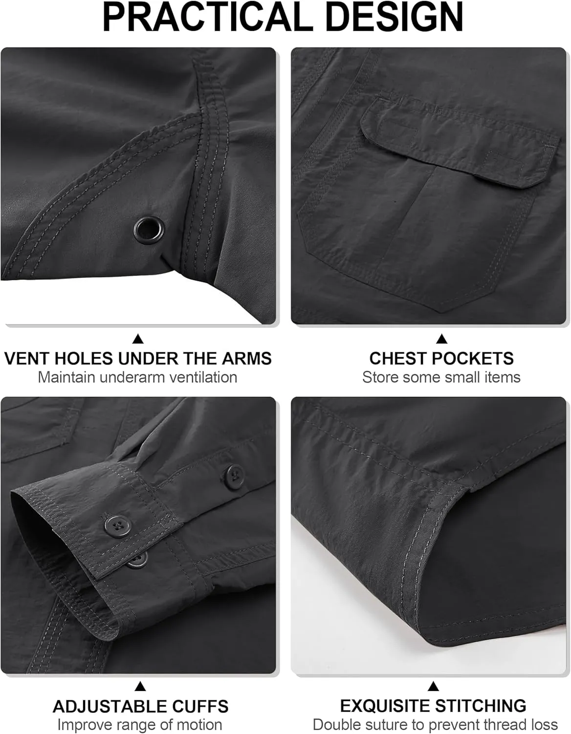 TACVASEN Men's Tactical Shirts Long Sleeve Quick Dry Breathable Button Down Fishing Work Safari Hiking Camping Hunting