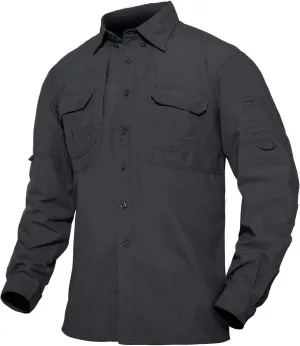 TACVASEN Men's Tactical Shirts Long Sleeve Quick Dry Breathable Button Down Fishing Work Safari Hiking Camping Hunting