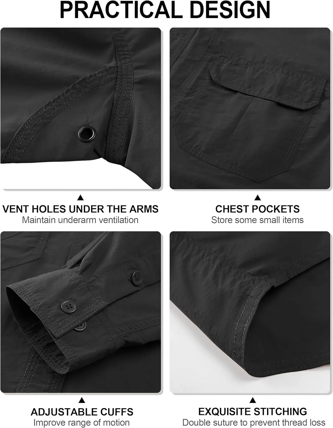 TACVASEN Men's Tactical Shirts Long Sleeve Quick Dry Breathable Button Down Fishing Work Safari Hiking Camping Hunting