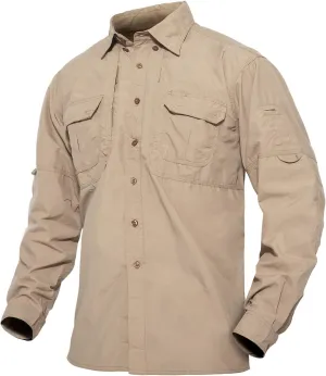 TACVASEN Men's Tactical Shirts Long Sleeve Quick Dry Breathable Button Down Fishing Work Safari Hiking Camping Hunting