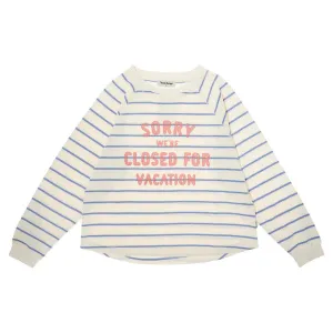 Tocoto Vintage Blue "Sorry WeRe Closed For Vacation" Striped Sweatshirt