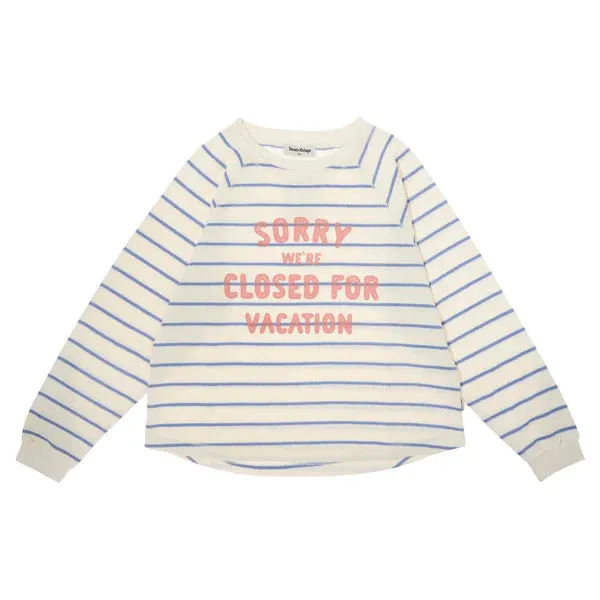 Tocoto Vintage Blue "Sorry WeRe Closed For Vacation" Striped Sweatshirt