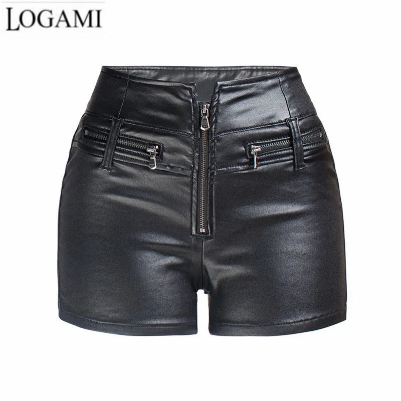 Trendy Fashion High Waist Leather Biker  Shorts