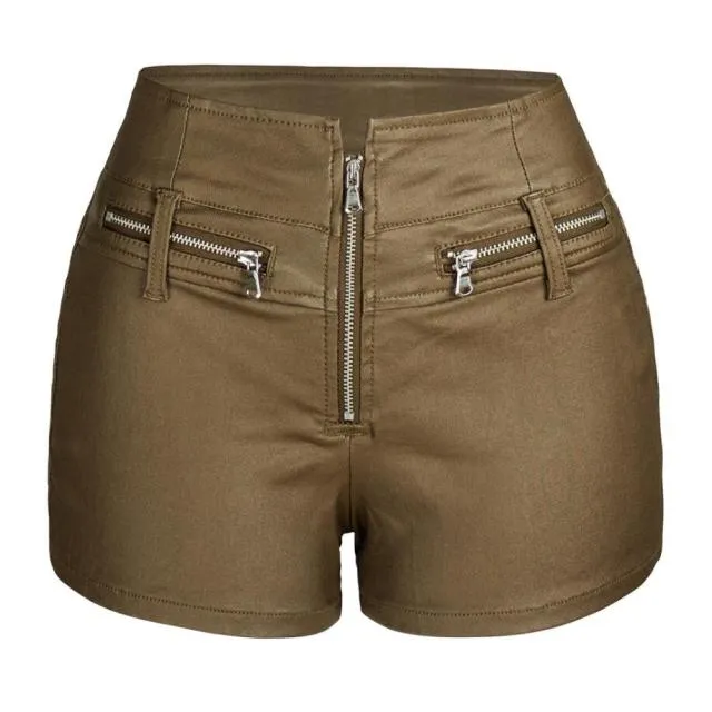 Trendy Fashion High Waist Leather Biker  Shorts