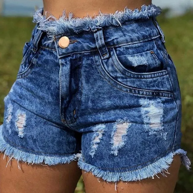 Trendy High Waist Denim Jean Ripped Shorts