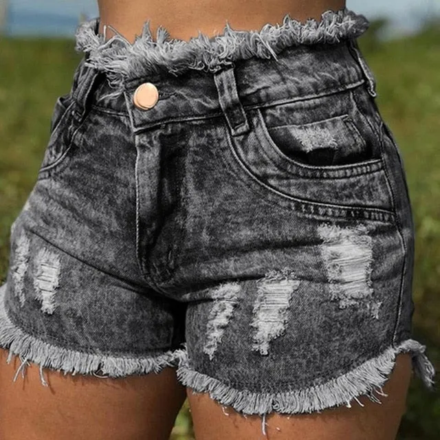 Trendy High Waist Denim Jean Ripped Shorts