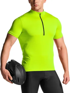 TSLA Men's Short Sleeve Bike Cycling Jersey, Quick Dry Breathable Reflective Biking Shirts with 3 Rear Pockets