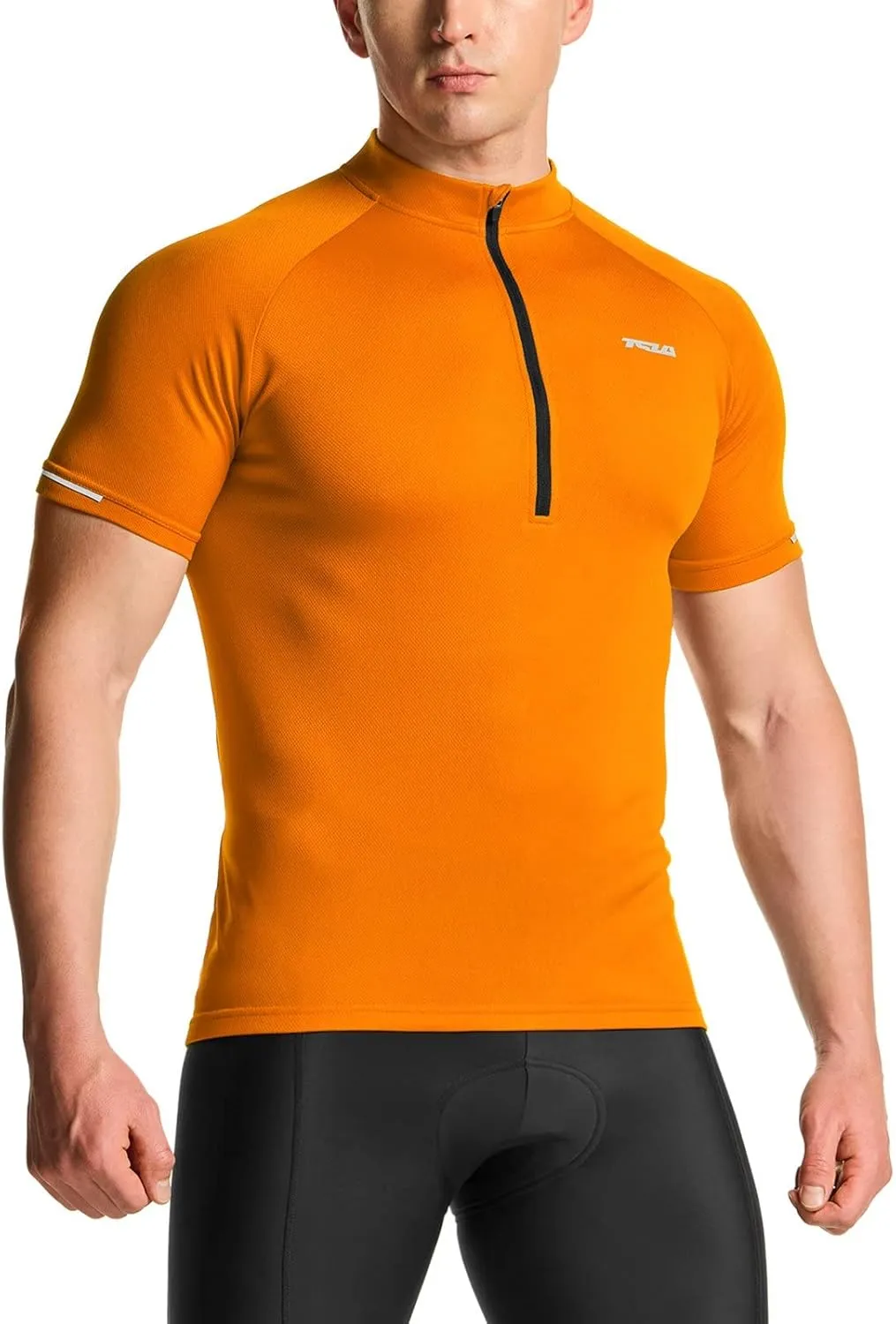TSLA Men's Short Sleeve Bike Cycling Jersey, Quick Dry Breathable Reflective Biking Shirts with 3 Rear Pockets