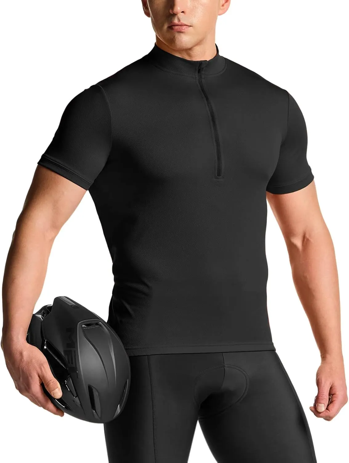 TSLA Men's Short Sleeve Bike Cycling Jersey, Quick Dry Breathable Reflective Biking Shirts with 3 Rear Pockets