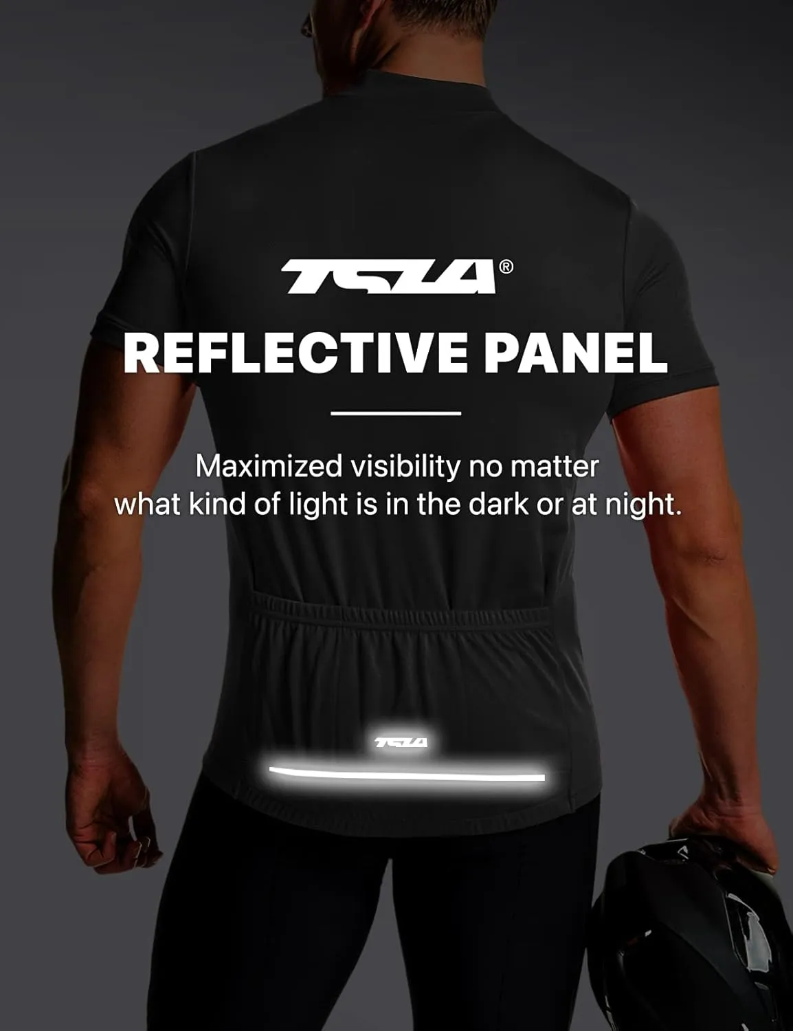 TSLA Men's Short Sleeve Bike Cycling Jersey, Quick Dry Breathable Reflective Biking Shirts with 3 Rear Pockets