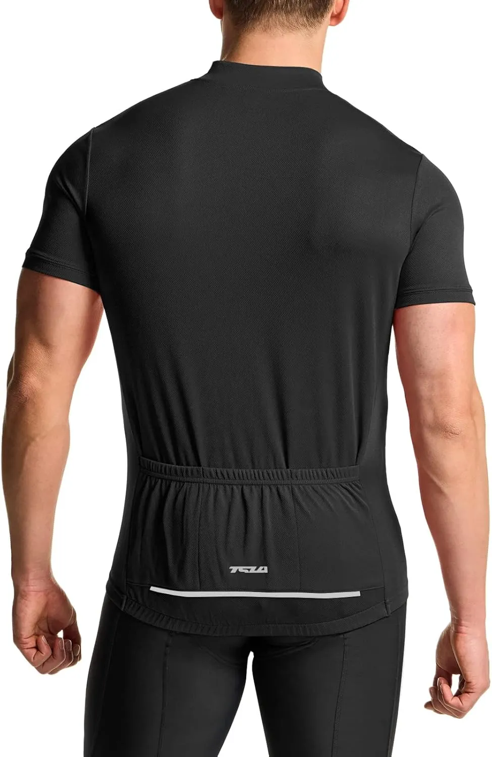 TSLA Men's Short Sleeve Bike Cycling Jersey, Quick Dry Breathable Reflective Biking Shirts with 3 Rear Pockets