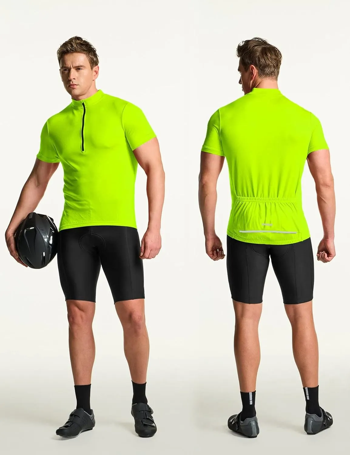 TSLA Men's Short Sleeve Bike Cycling Jersey, Quick Dry Breathable Reflective Biking Shirts with 3 Rear Pockets