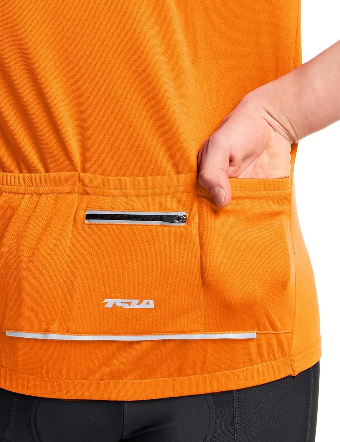 TSLA Men's Short Sleeve Bike Cycling Jersey, Quick Dry Breathable Reflective Biking Shirts with 3 Rear Pockets