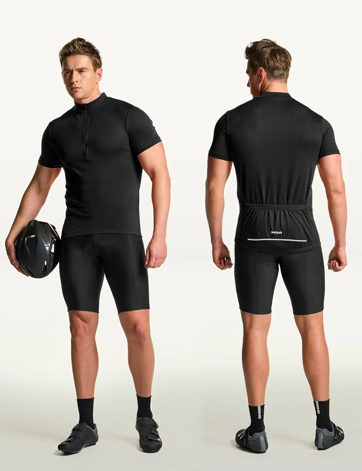 TSLA Men's Short Sleeve Bike Cycling Jersey, Quick Dry Breathable Reflective Biking Shirts with 3 Rear Pockets