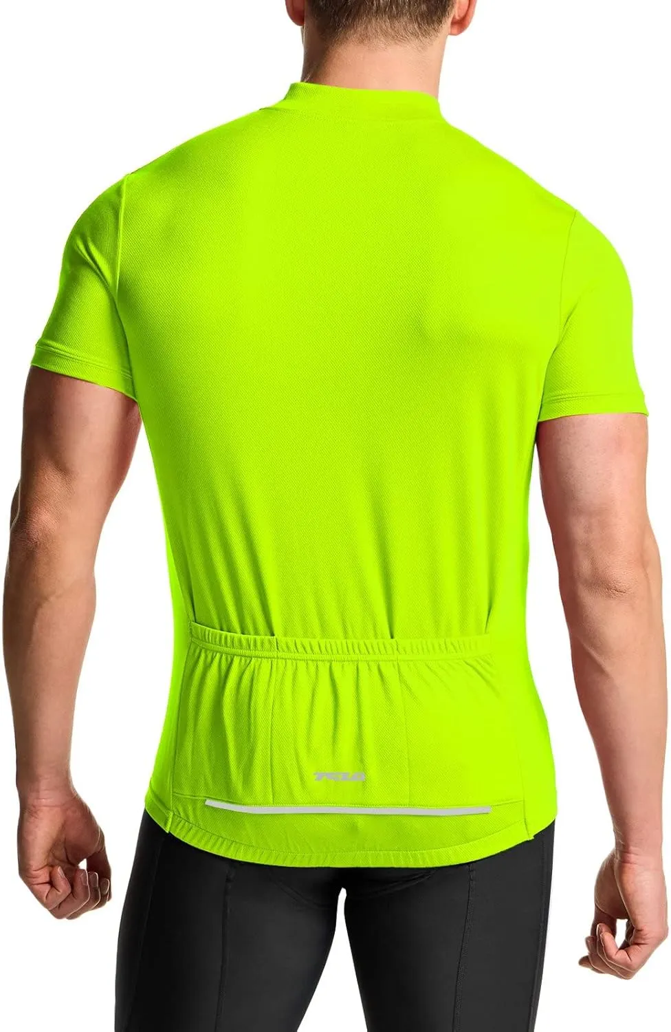 TSLA Men's Short Sleeve Bike Cycling Jersey, Quick Dry Breathable Reflective Biking Shirts with 3 Rear Pockets