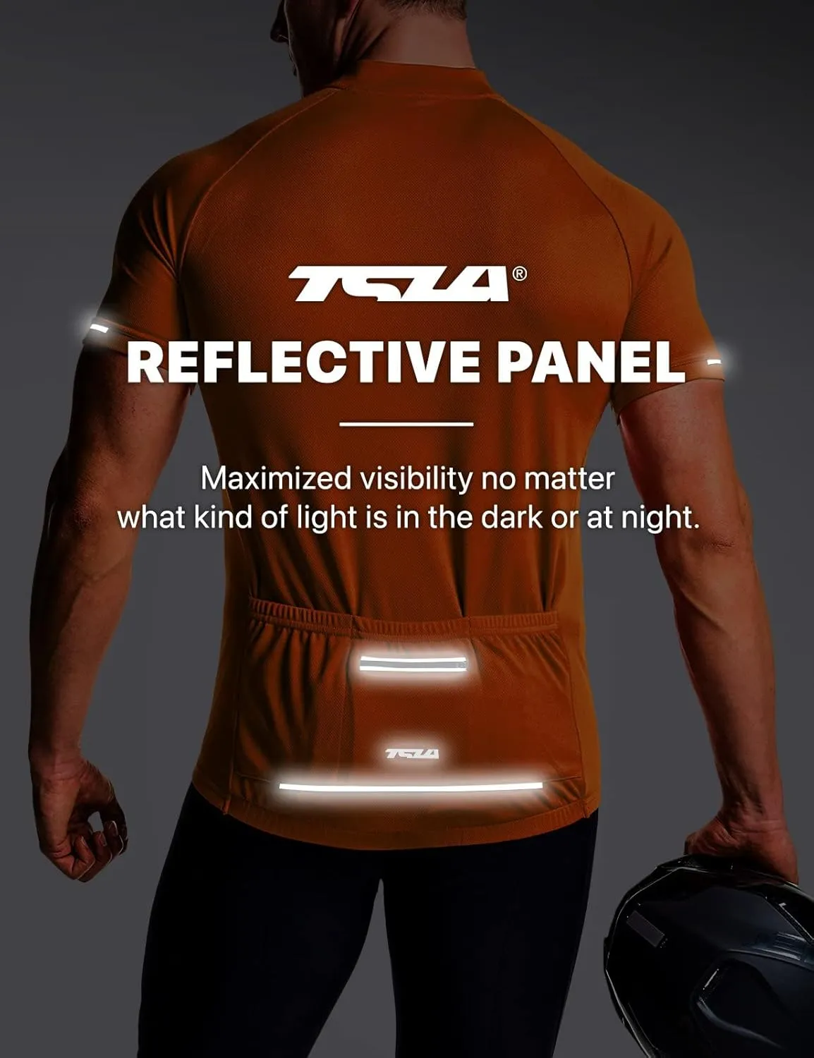 TSLA Men's Short Sleeve Bike Cycling Jersey, Quick Dry Breathable Reflective Biking Shirts with 3 Rear Pockets