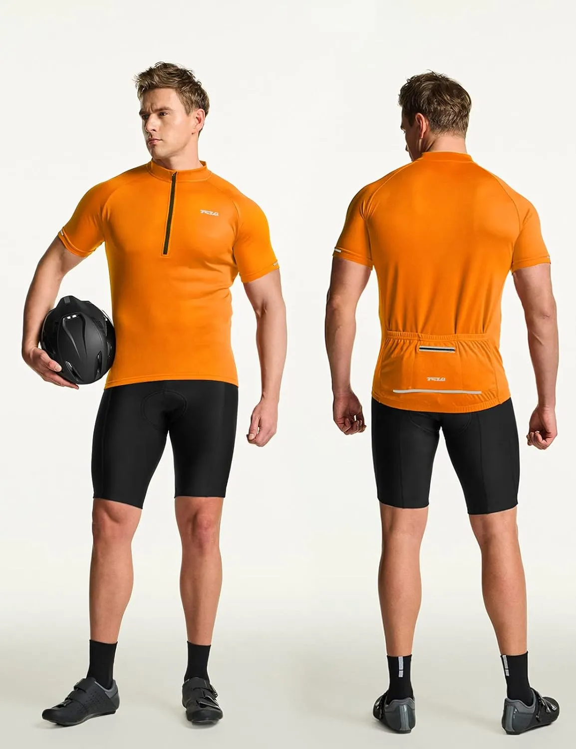 TSLA Men's Short Sleeve Bike Cycling Jersey, Quick Dry Breathable Reflective Biking Shirts with 3 Rear Pockets